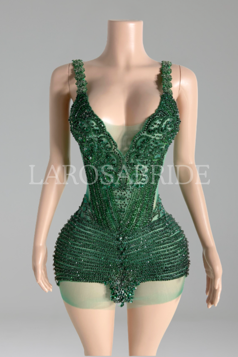 Sculpted-Bead Mesh Mini Dress-Larosabride