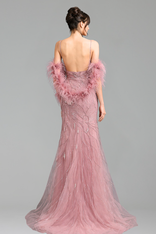Pink Luxury Feathered Beaded - LAROSABRIDE