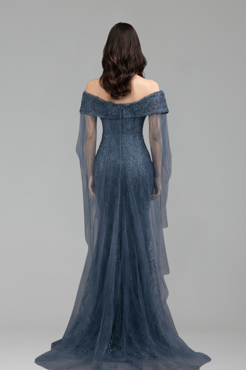 Arabic Blue Lace Off Shoulder - LAROSABRIDE