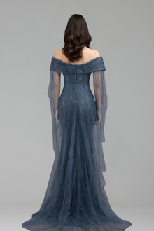 Arabic Blue Lace Off Shoulder - LAROSABRIDE