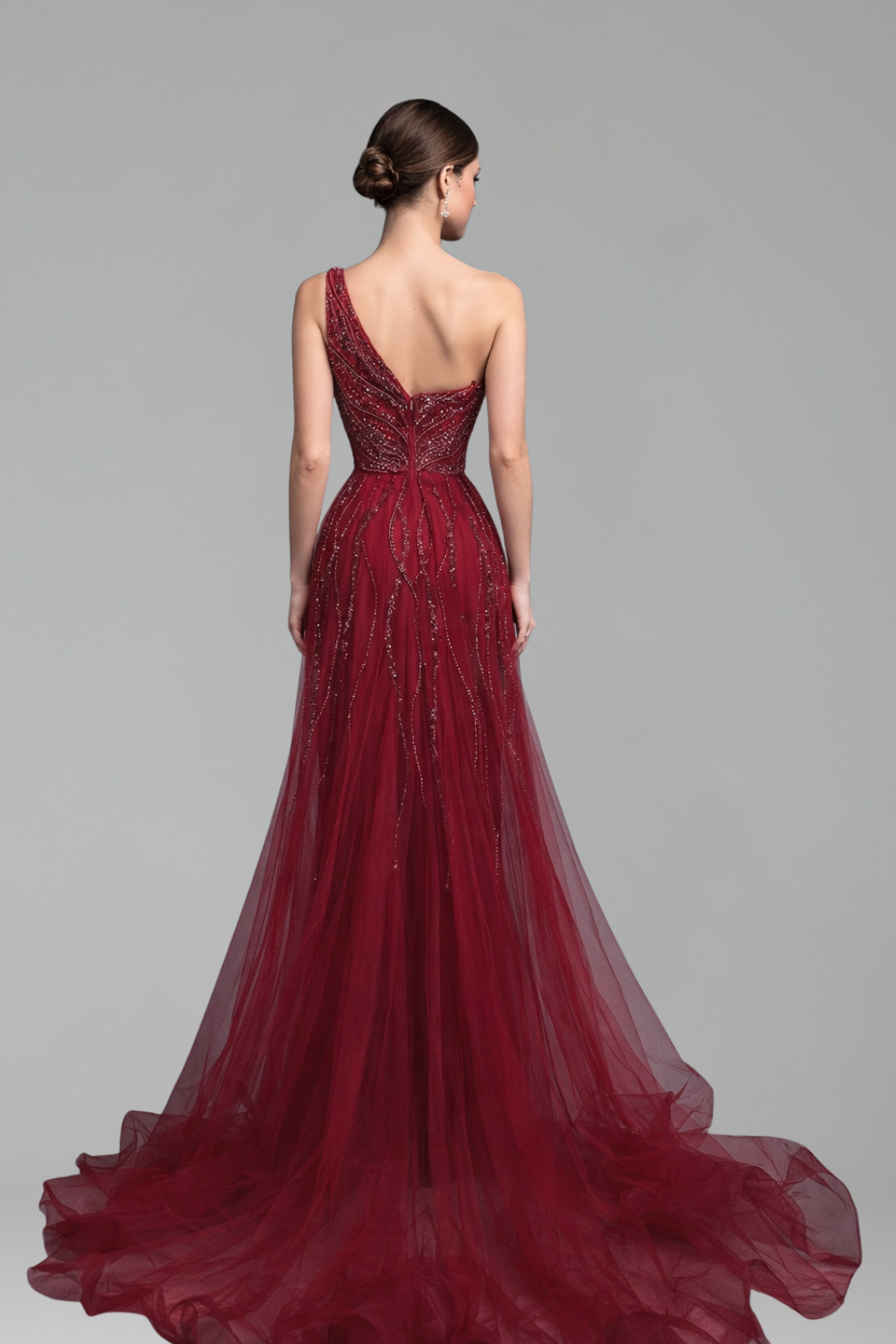 One-Shoulder Beaded Gown-Larosabride