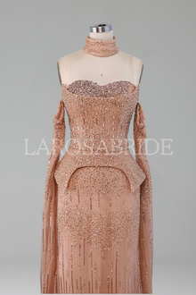 Off-Shoulder Crystal Cape Dress-Larosabride