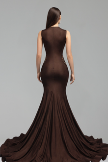 Beaded Deep Neckline Mermaid Dress - LAROSABRIDE