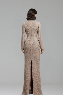Beaded High-Slit Mermaid Dress - LAROSABRIDE
