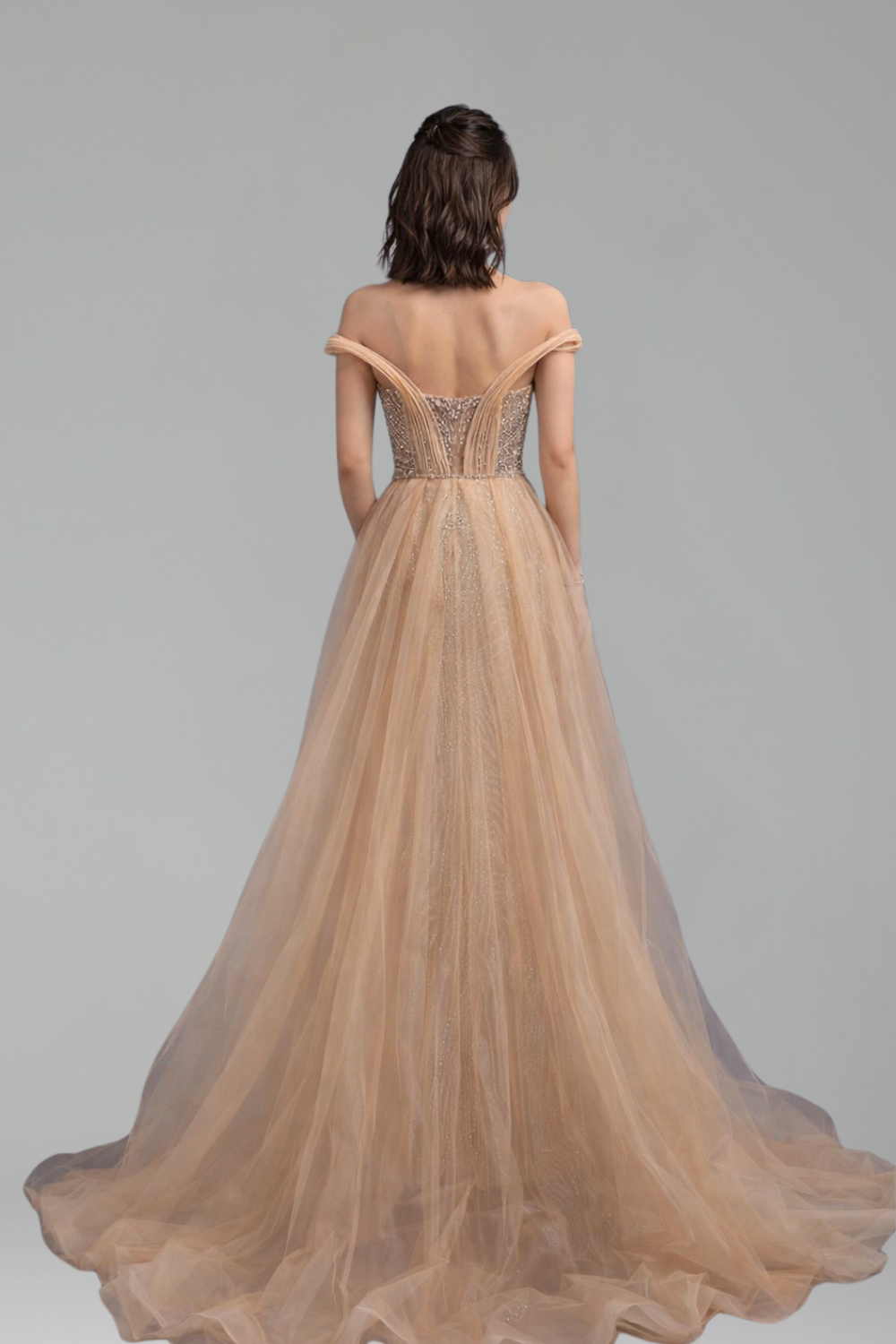 Nude Mermaid Off Shoulder Luxury Beaded - LAROSABRIDE