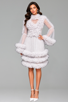 Ruffled Sheer Tiered Tulle Mini Dress - LAROSABRIDE
