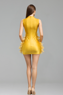 Feather Skirt Embellished Mini Dress - LAROSABRIDE