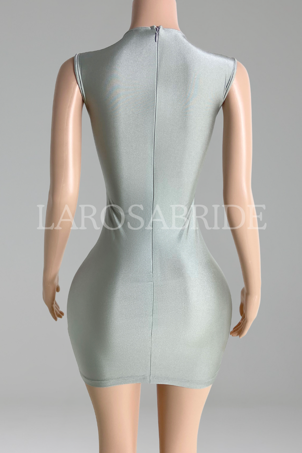 Deep-Plunge Beaded Illusion Mini Dress-Larosabride