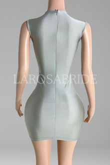 Deep-Plunge Beaded Illusion Mini Dress-Larosabride