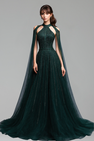 Beaded A-Line Cape Dress - LAROSABRIDE