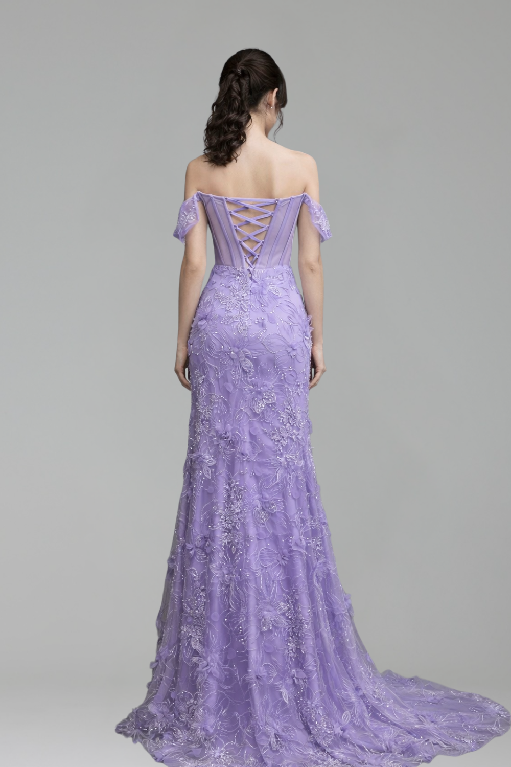Off Shoulder Beaded High Slit Tulle - LAROSABRIDE