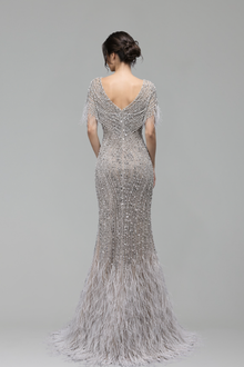 Feather Beaded Dress - LAROSABRIDE
