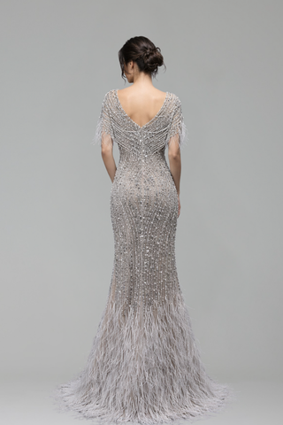 Feather Beaded Dress - LAROSABRIDE