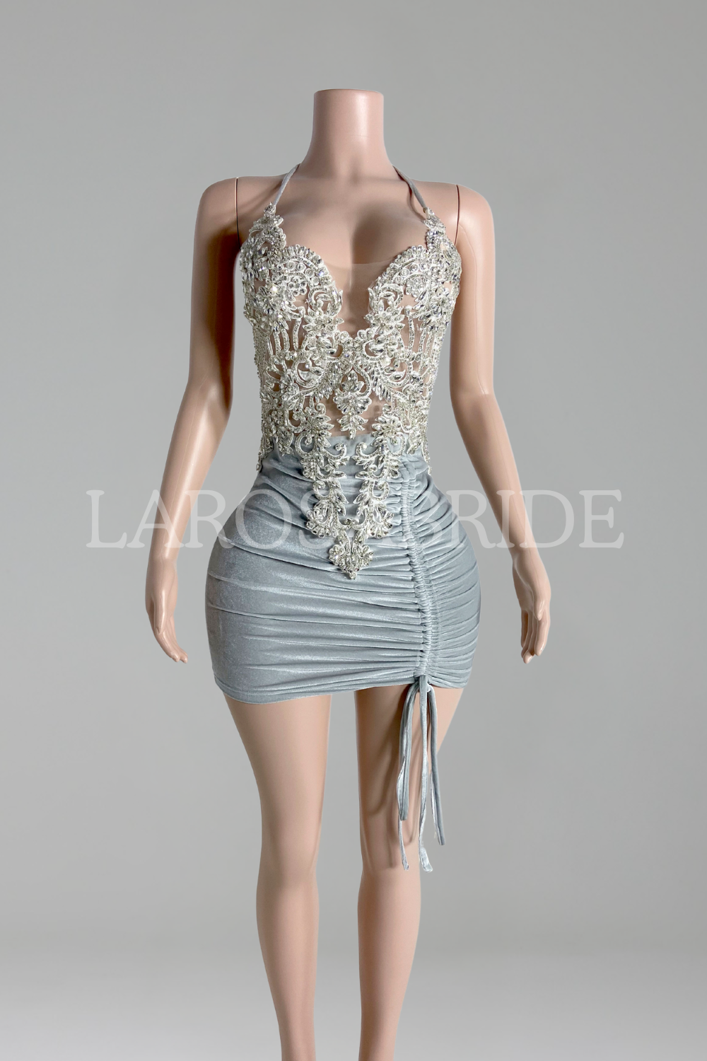 Beaded Halter Ruched Mini-Larosabride