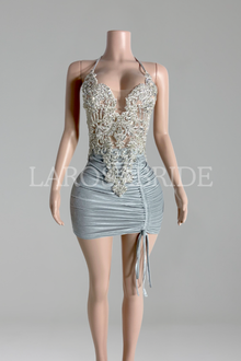 Beaded Halter Ruched Mini-Larosabride