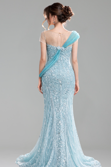 Turquoise Sleeveless Beaded Mermaid - LAROSABRIDE