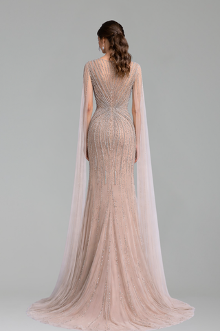 Luxury Caramel Gown With Cape - LAROSABRIDE