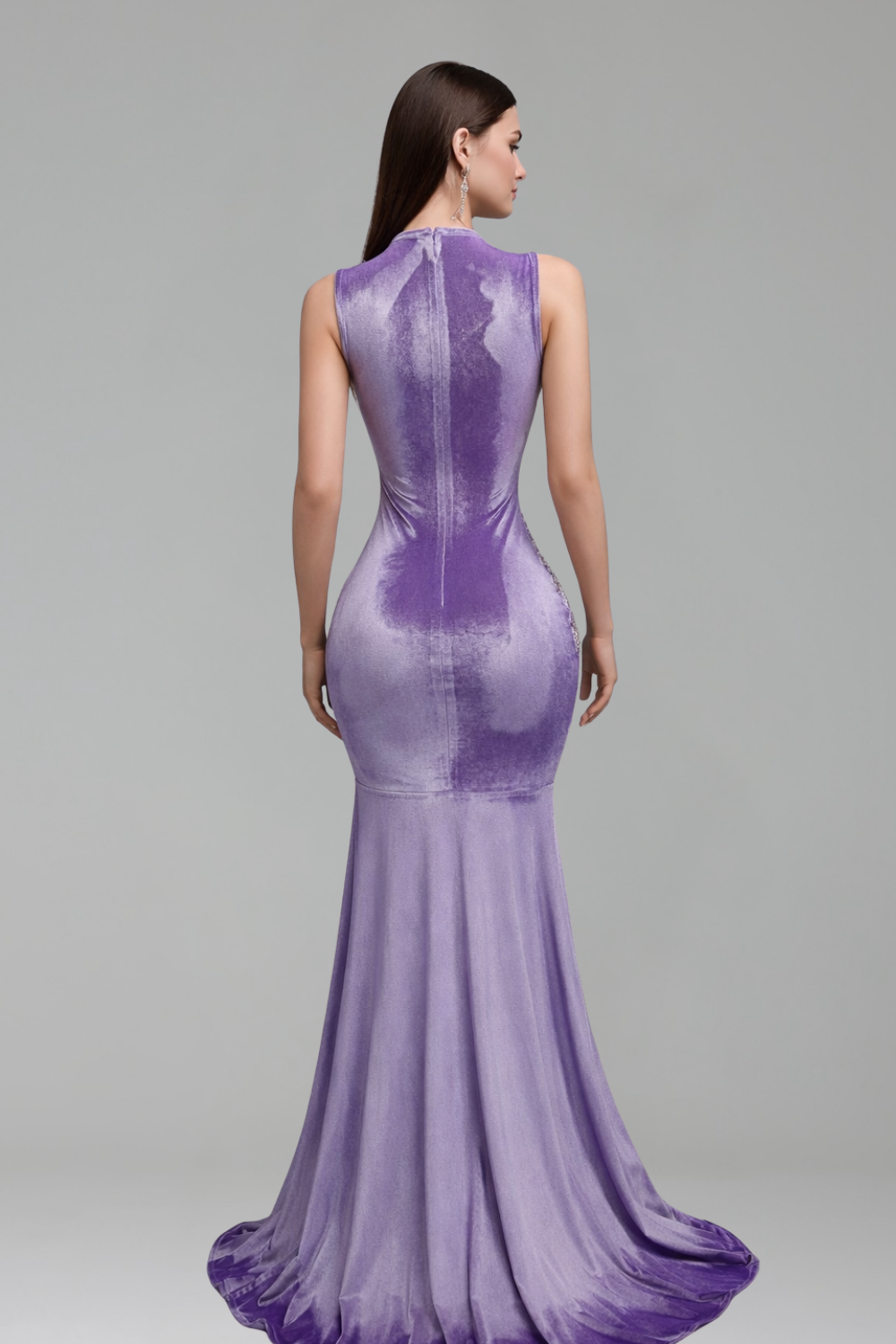 Illusion Lace Velvet Slit Gown - LAROSABRIDE
