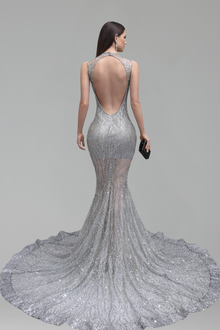 Illusion Beaded Mermaid Evening Gown - LAROSABRIDE