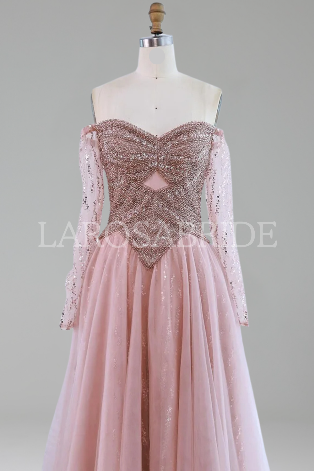 Off-Shoulder Beaded A-Line Dress-Larosabride