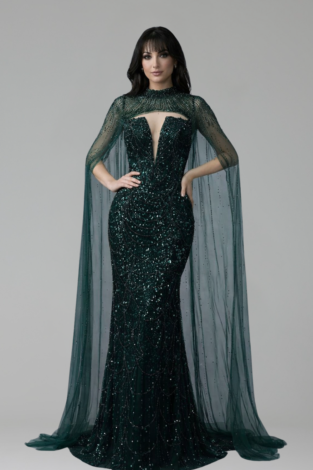 Pearl Beaded Tulle Train Dress - LAROSABRIDE