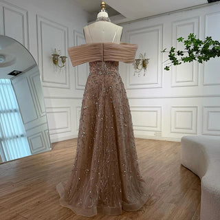 Off-Shoulder Beaded A-Line Gown