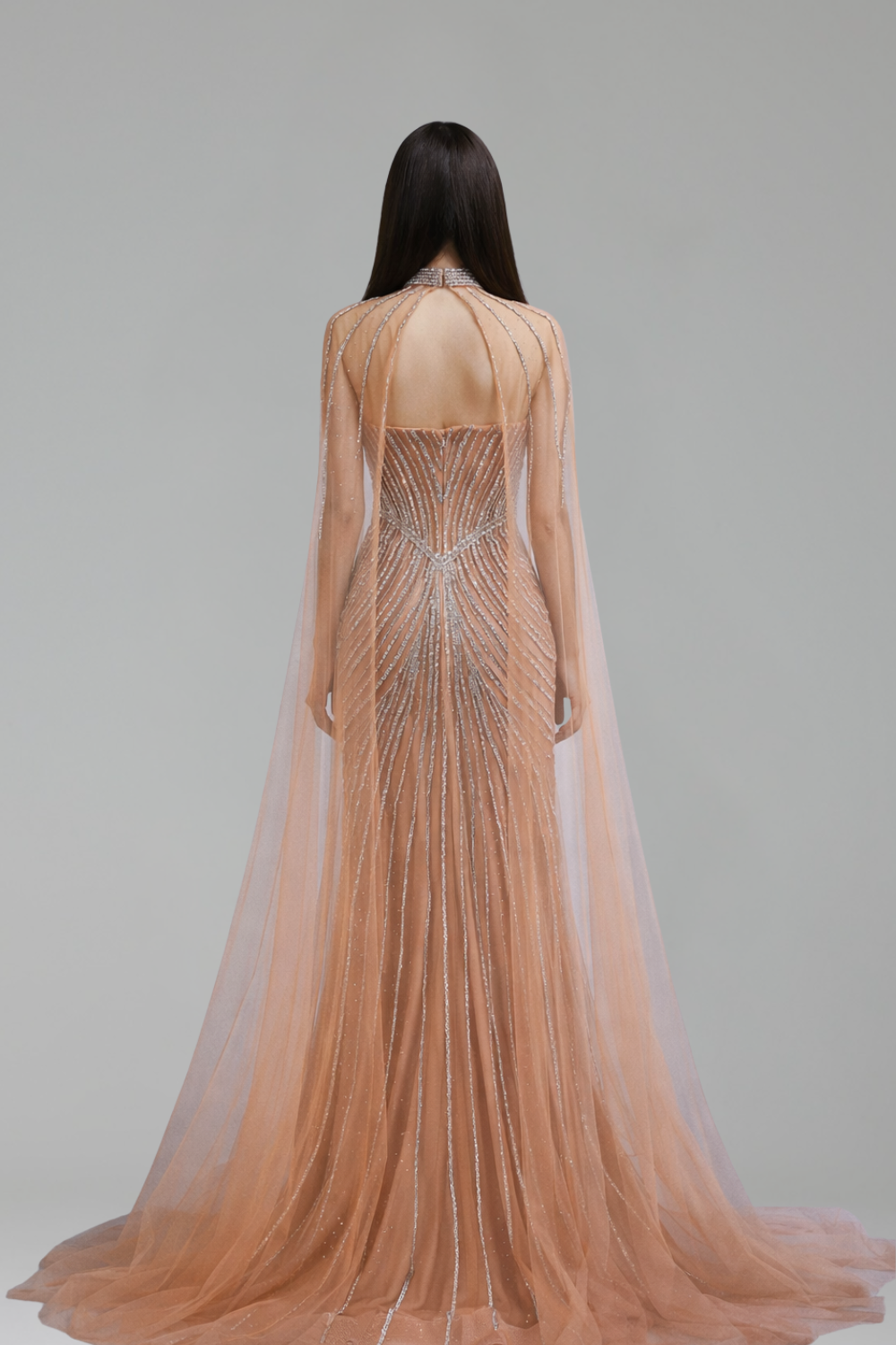 Nude Mermaid Beaded with Cape - LAROSABRIDE