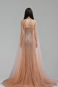 Nude Mermaid Beaded with Cape - LAROSABRIDE