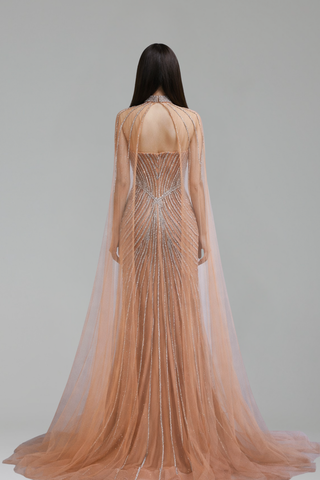 Nude Mermaid Beaded with Cape - LAROSABRIDE