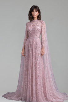 Silver Beaded Modest Gown - LAROSABRIDE
