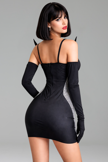 Black Crystal Panel Mini Dress - LAROSABRIDE