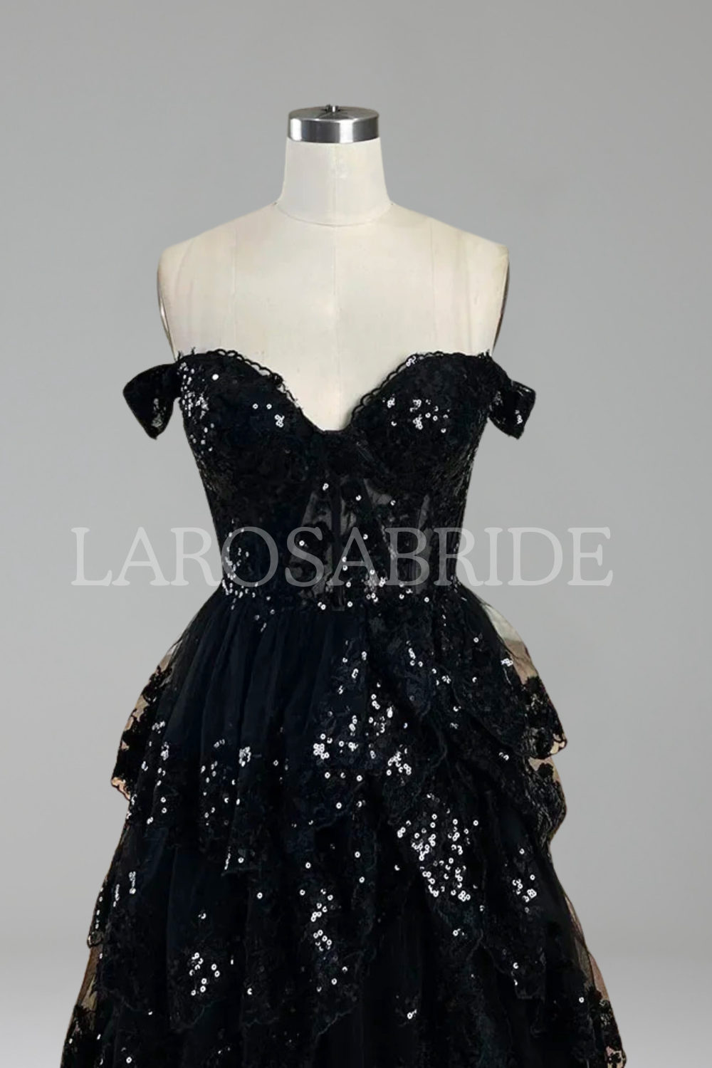 Spaghetti Strap High-Slit Lace A-Line Dress-Larosabride