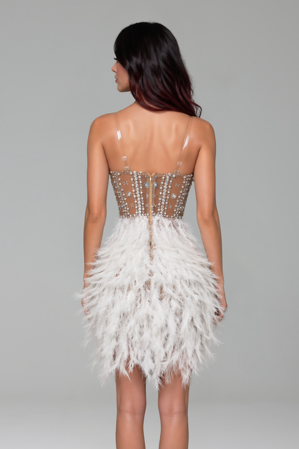 Crystal Corset Feather Mini Dress - LAROSABRIDE