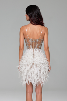 Crystal Corset Feather Mini Dress - LAROSABRIDE