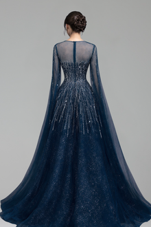 Cape-Sleeve Beaded A-Line Dress-Larosabride