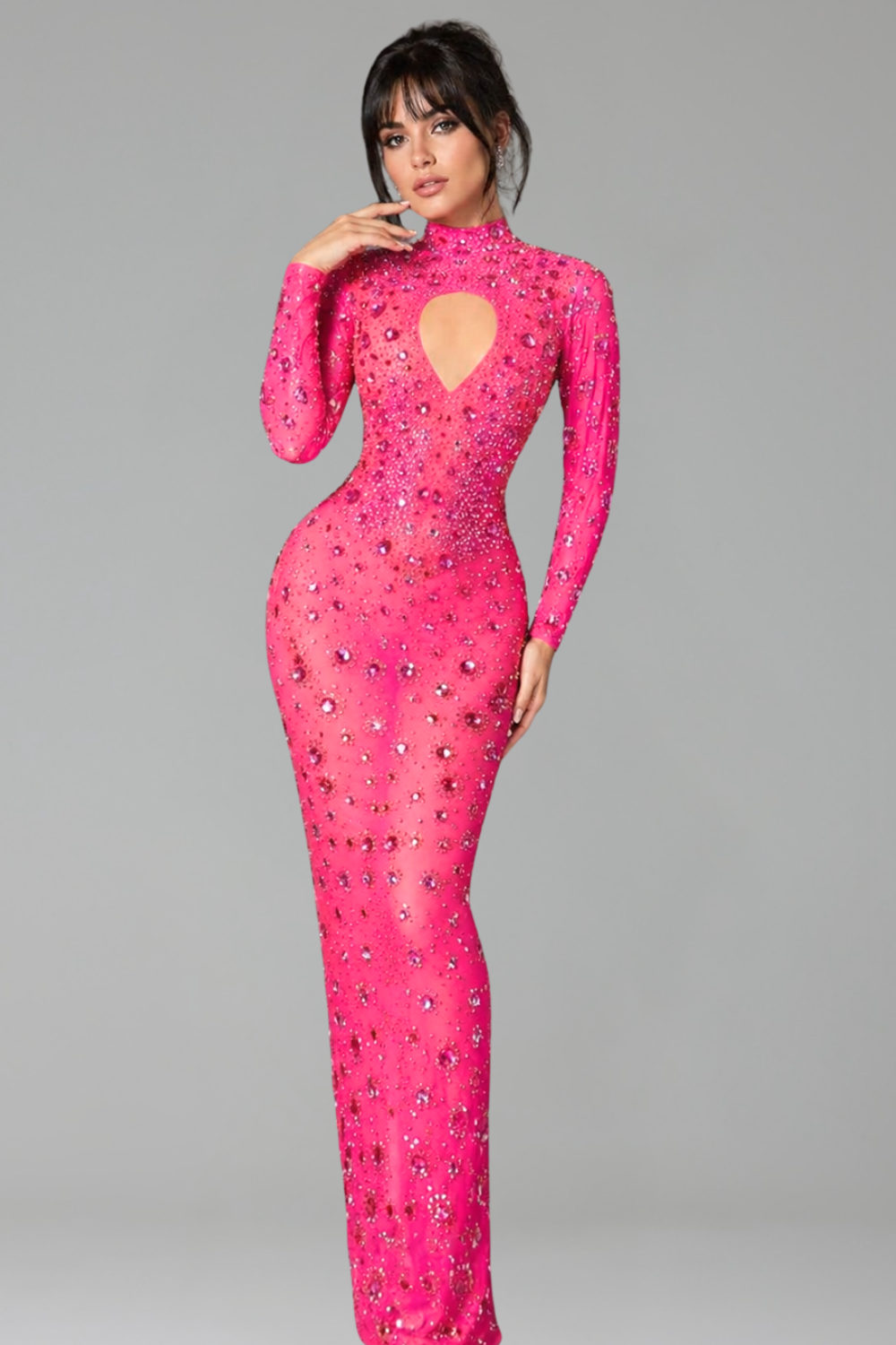 Crystal Embellished Keyhole Bodycon Gown - LAROSABRIDE