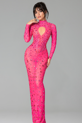 Crystal Embellished Keyhole Bodycon Gown - LAROSABRIDE