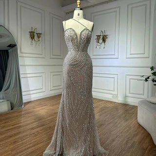Ships in 2 to 5 Days -One-Shoulder Beaded Evening Dress with Crystal Embellishments for Formal Events