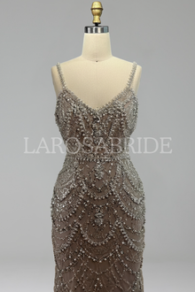 Spaghetti-Strap Pearl-Beaded Dress-Larosabride