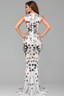 High Neck Sequin Disc Mermaid Gown - LAROSABRIDE