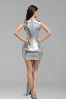 Embellished Plunge Drape Mini Dress - LAROSABRIDE