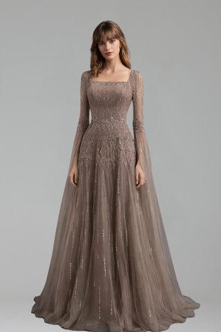 Beaded A-Line Cape Dress - LAROSABRIDE