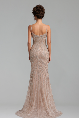 Nude Luxury Beaded High Slit - LAROSABRIDE