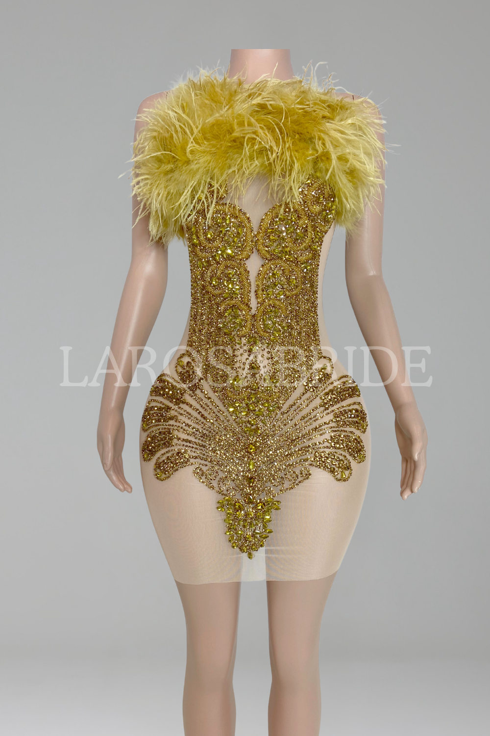 Feather Trim Mini Dress-Larosabride