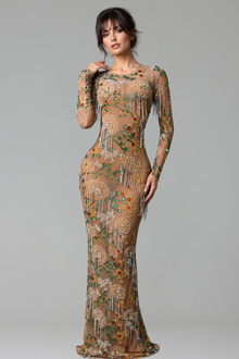 Sheer Embellished Floral Illusion Gown - LAROSABRIDE