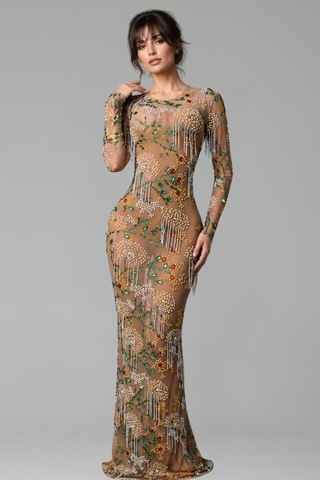 Sheer Embellished Floral Illusion Gown - LAROSABRIDE