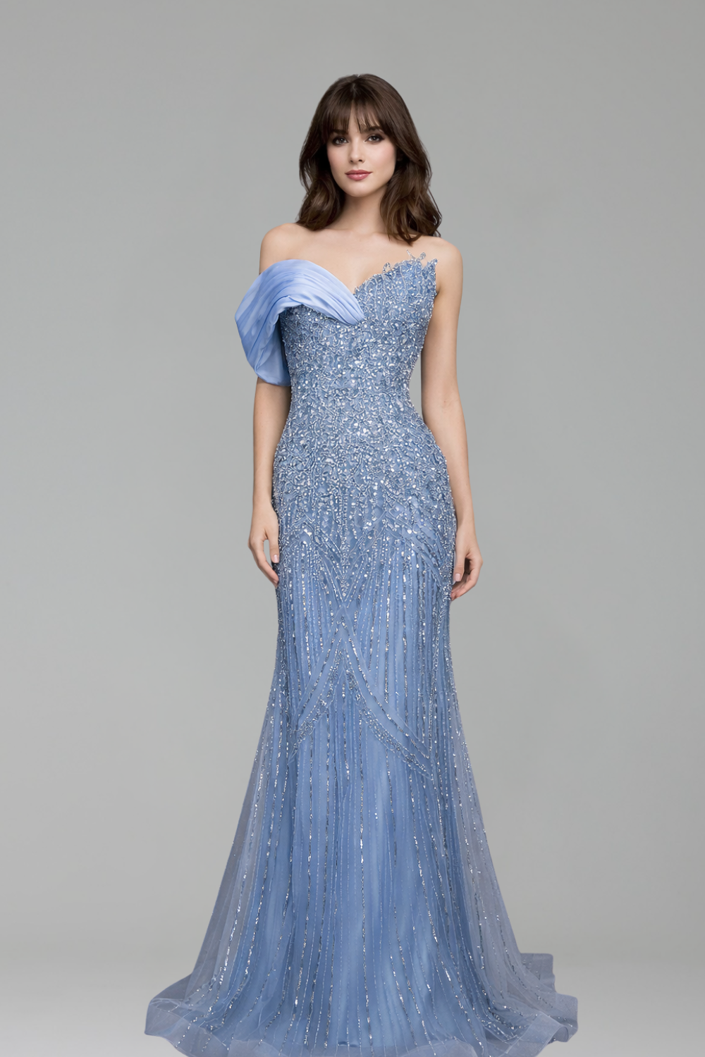 Cape Mermaid Lace Beaded Gown - LAROSABRIDE