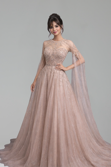 Beaded A-Line Cape Dress - LAROSABRIDE