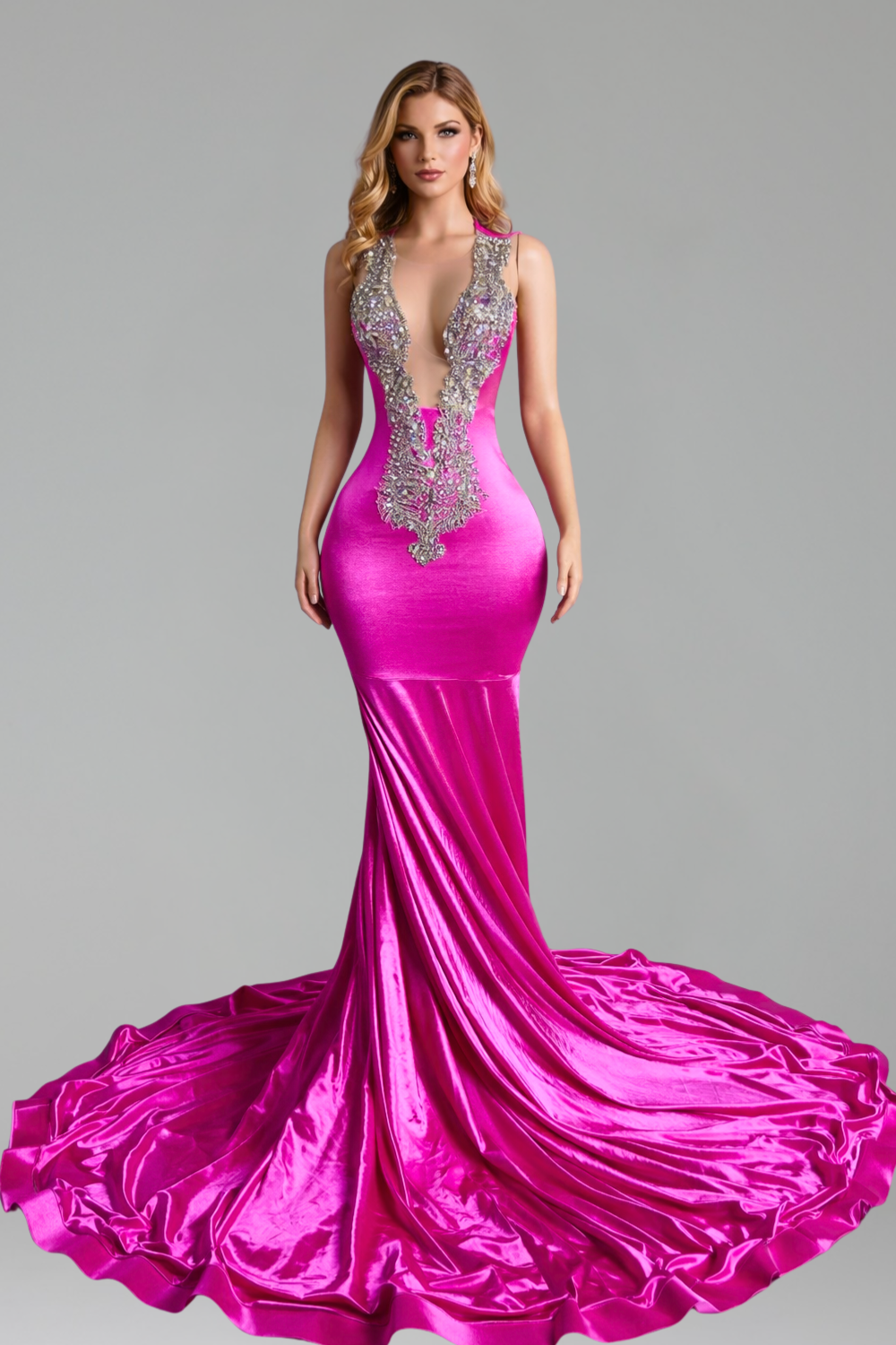 Beaded Plunge Mermaid Train-Larosabride
