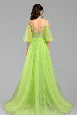Spaghetti Strap Beaded Overskirt Dress - LAROSABRIDE